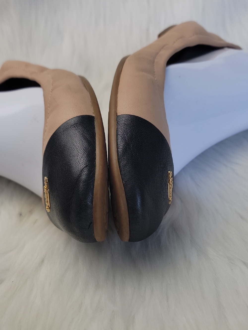 COACH Nude Black Cap Toe Designer Ballet Ballerina Slip On Logo Flats 8.5 - Picture 5 of 11